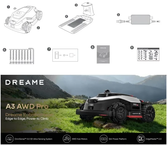 Robot de tuns gazonul, Dreame A3 AWD Pro, 3500mp, LiDAR 3D, fara fir perimetral - 3